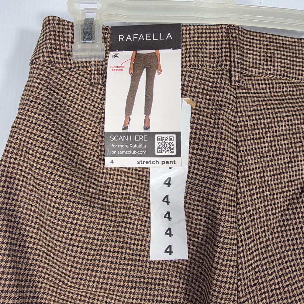 Rafaella Women's Rich Khaki Houndstooth Stretch Slim Leg Pants  NWT Size 4